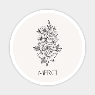 Merci - Thank you French Minimalist Print with Flowers Magnet